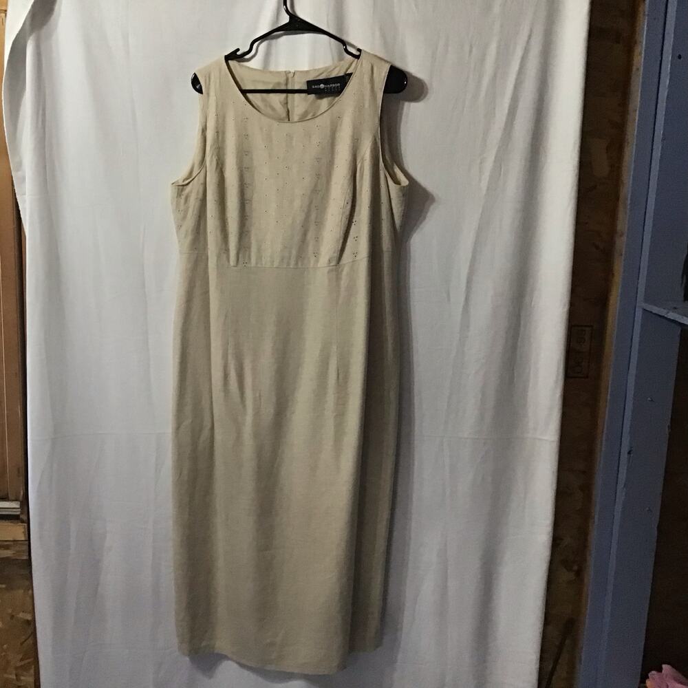 Sag Harbor Neutral Linen Blend Shift Midi Dress Boho Coastal Grandma 14 16W